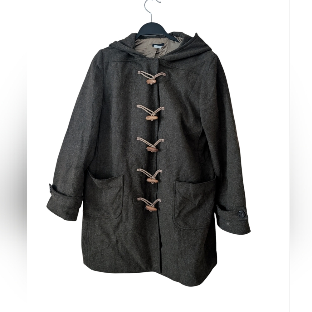 J. Crew Forrest Green Wool Thinsulate Hooded‎ Duffle Toggle Coat Size Large